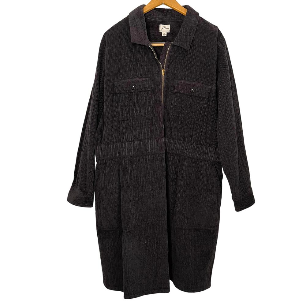 J. Crew Corduroy Zip Front Utility Dress Womens Size 20 Black Fall Warm Cozy - Picture 2 of 12